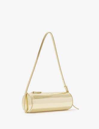 Side image of Silo Bag in Soft Mirrored Fabric in LIGHT GOLD