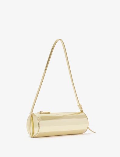 Side image of Silo Bag in Soft Mirrored Fabric in LIGHT GOLD