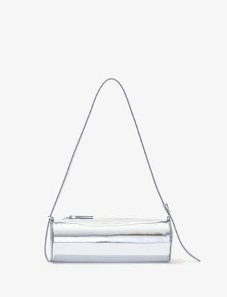 Front image of Silo Bag in Soft Mirrored Fabric in SILVER