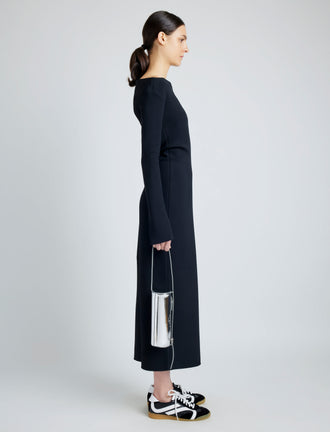 Image of model wearing Silo Bag in Soft Mirrored Fabric in SILVER