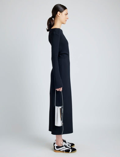 Image of model wearing Silo Bag in Soft Mirrored Fabric in SILVER