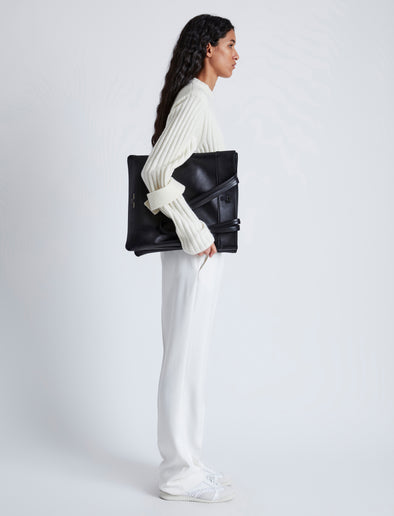 Image of model carrying Split Tote in Nappa in Black
