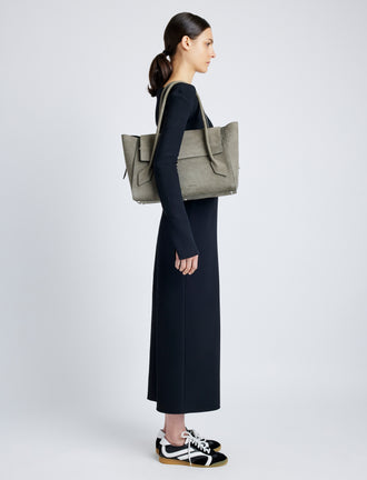 Image of model wearing Tate Bag in Nubuck Calf in SLATE