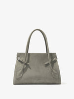 Proenza Schouler Front image of Tate Bag in Nubuck Calf in SLATE with sides cinched