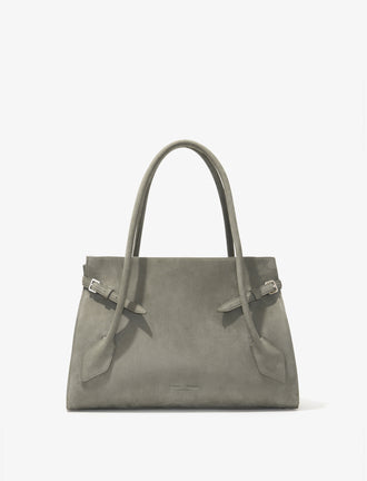 Proenza Schouler Front image of Tate Bag in Nubuck Calf in SLATE with sides cinched