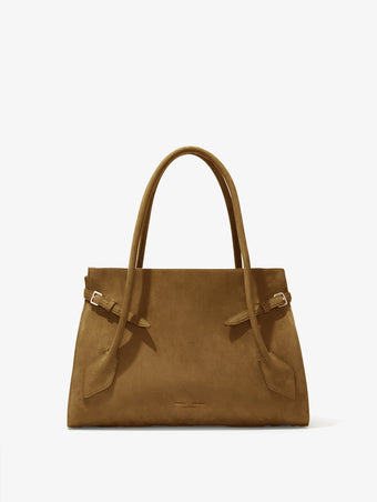 Proenza Schouler Front image of Tate Bag in Nubuck Calf in TOBACCO cinched