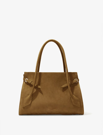 Proenza Schouler Front image of Tate Bag in Nubuck Calf in TOBACCO cinched