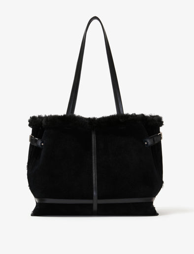 Proenza Schouler front image of Days Tote in Shearling Backed Suede in black