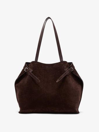 Proenza Schouler Front image of Days Tote in Soft Suede in Chocolate with sides cinched