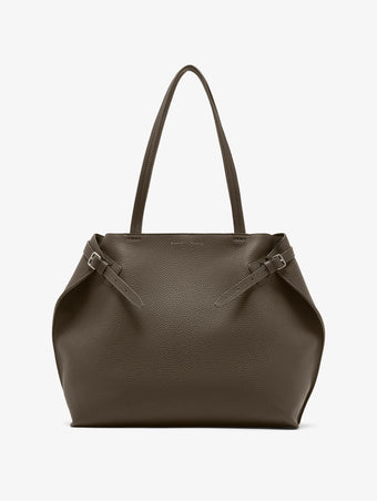 Proenza Schouler Front image of Days Tote in Pebbled Calf Skin in Olive with sides cinched