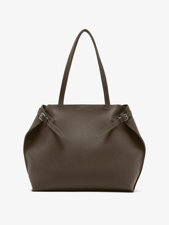 Proenza Schouler Front image of Days Tote in Pebbled Calf Skin in Olive with sides cinched
