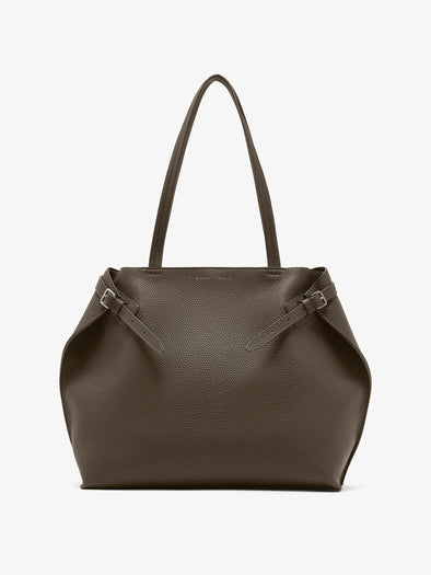 Proenza Schouler Front image of Days Tote in Pebbled Calf Skin in Olive with sides cinched