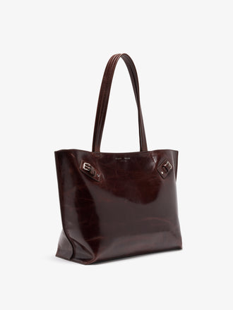 Proenza Schouler Side image of Days Tote in Pull Up Calf Skin in Dark Brown