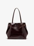 Proenza Schouler Front image of Days Tote in Pull Up Calf Skin in Dark Brown with sides cinched