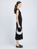 Image of model wearing Mini Slide Bag in Soft Suede in Smoke