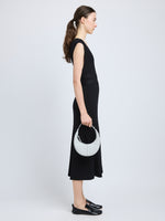 Image of model wearing Mini Slide Bag in Soft Suede in Smoke