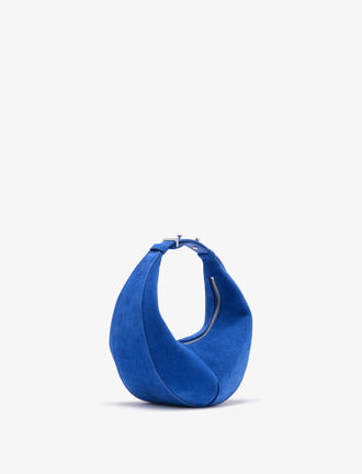 Side image of Mini Slide Bag in Soft Suede in Cobalt