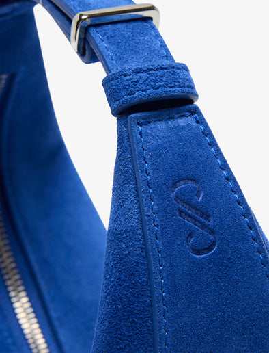 Detail image of Mini Slide Bag in Soft Suede in Cobalt