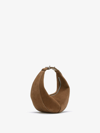 3/4 Side image of Mini Slide Bag in Soft Suede in Cumin