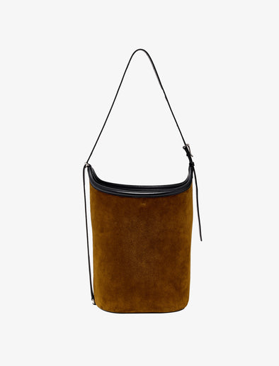 Front image of Brant Bucket Bag in Soft Suede in Fern