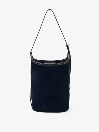 Proenza Schouler Front image of Brant Bucket Bag in Soft Suede in Dark Navy