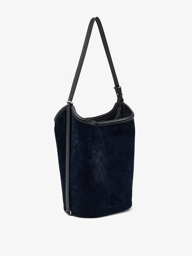Proenza Schouler Side image of Brant Bucket Bag in Soft Suede in Dark Navy