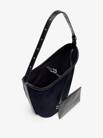 Proenza Schouler Aerial image of Brant Bucket Bag in Soft Suede in Dark Navy