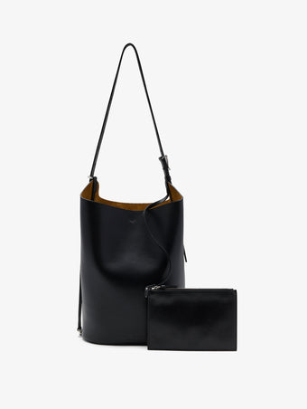 Proenza Schouler front image of Brant Bucket Bag in Smooth Calf in black with pouch removed