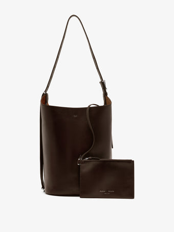 Proenza Schouler Front image of Brant Bucket Bag in Smooth Calf in Chocolate with interior pouch removed