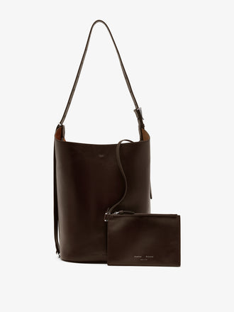 Proenza Schouler Front image of Brant Bucket Bag in Smooth Calf in Chocolate with interior pouch removed