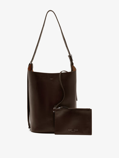Proenza Schouler Front image of Brant Bucket Bag in Smooth Calf in Chocolate with interior pouch removed