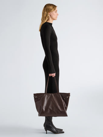 Proenza Schouler Image of model wearing Days Carryall in Paper Calf in Espresso