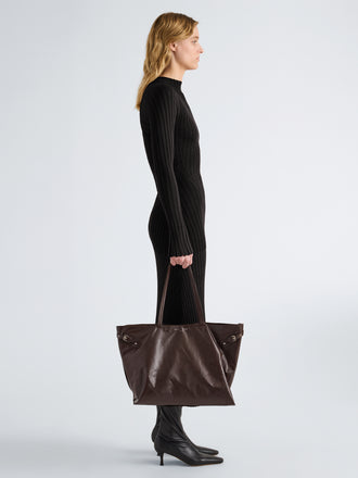 Proenza Schouler Image of model wearing Days Carryall in Paper Calf in Espresso