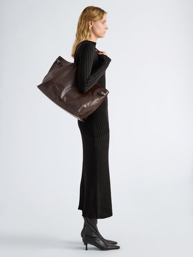 Proenza Schouler Image of model wearing Days Carryall in Paper Calf in Espresso