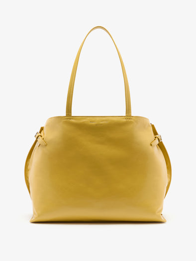 Proenza Schouler Front image of East West Chelsea Tote in Pebbled Calf in Soft White with strap extended
