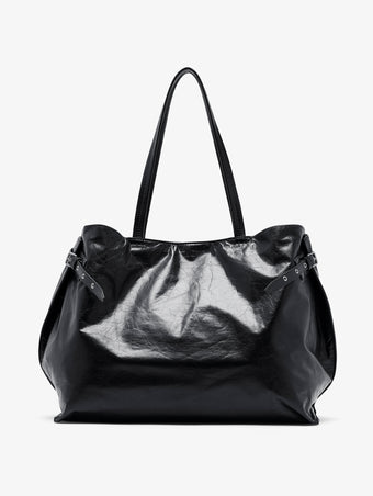 Proenza Schouler Front image of Days Carryall in Paper Calf in Black with sides cinched