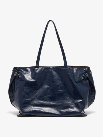 Front image of Days Carryall in Paper Calf in Navy cinched