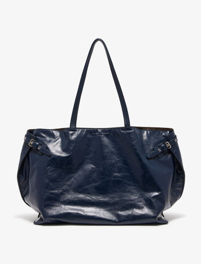 Front image of Days Carryall in Paper Calf in Navy cinched