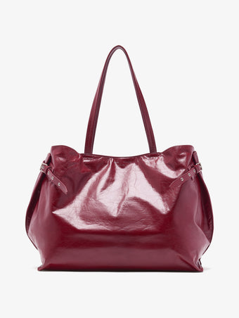 Proenza Schouler Front image of Days Carryall in Paper Calf in Merlot with sides cinched