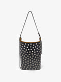 Front image of Brant Bucket Bag in Eyelet Covered Smooth Calf in Black
