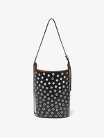Front image of Brant Bucket Bag in Eyelet Covered Smooth Calf in Black