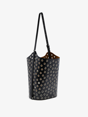 Side image of Brant Bucket Bag in Eyelet Covered Smooth Calf in Black