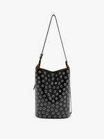 Back image of Brant Bucket Bag in Eyelet Covered Smooth Calf in Black