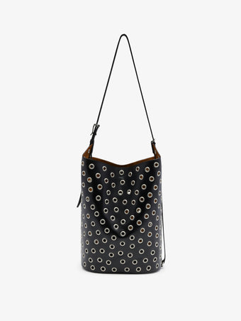 Back image of Brant Bucket Bag in Eyelet Covered Smooth Calf in Black
