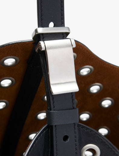 Detail image of Brant Bucket Bag in Eyelet Covered Smooth Calf in black