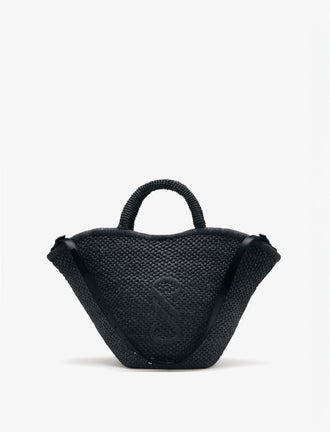 Front image of Large Chelsea Tote in Natural Raffia in Black