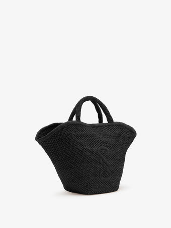 Side image of Large Chelsea Tote in Natural Raffia in Black