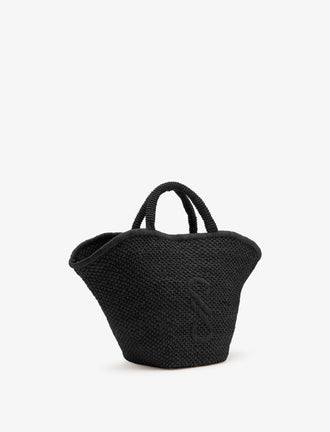 Side image of Large Chelsea Tote in Natural Raffia in Black