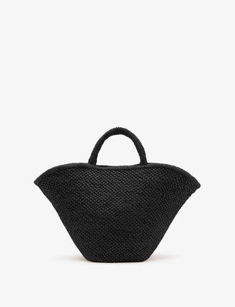 Back image of Large Chelsea Tote in Natural Raffia in Black
