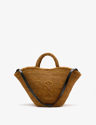 Front image of Large Chelsea Tote in Natural Raffia in Honey